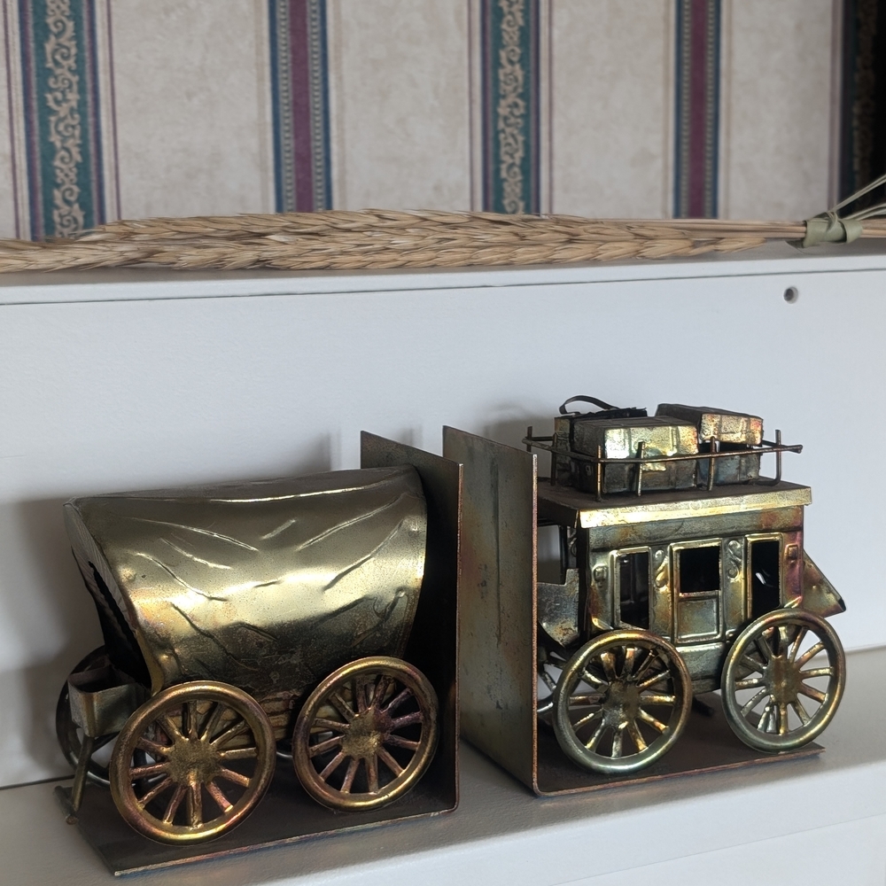 Vintage Gold and Bronze Carriage Bookends